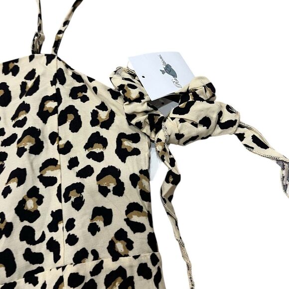 Rare Editions Beige Animal Print Front Slit Teen Dress with Scrunchie 16 - Picture 2 of 3
